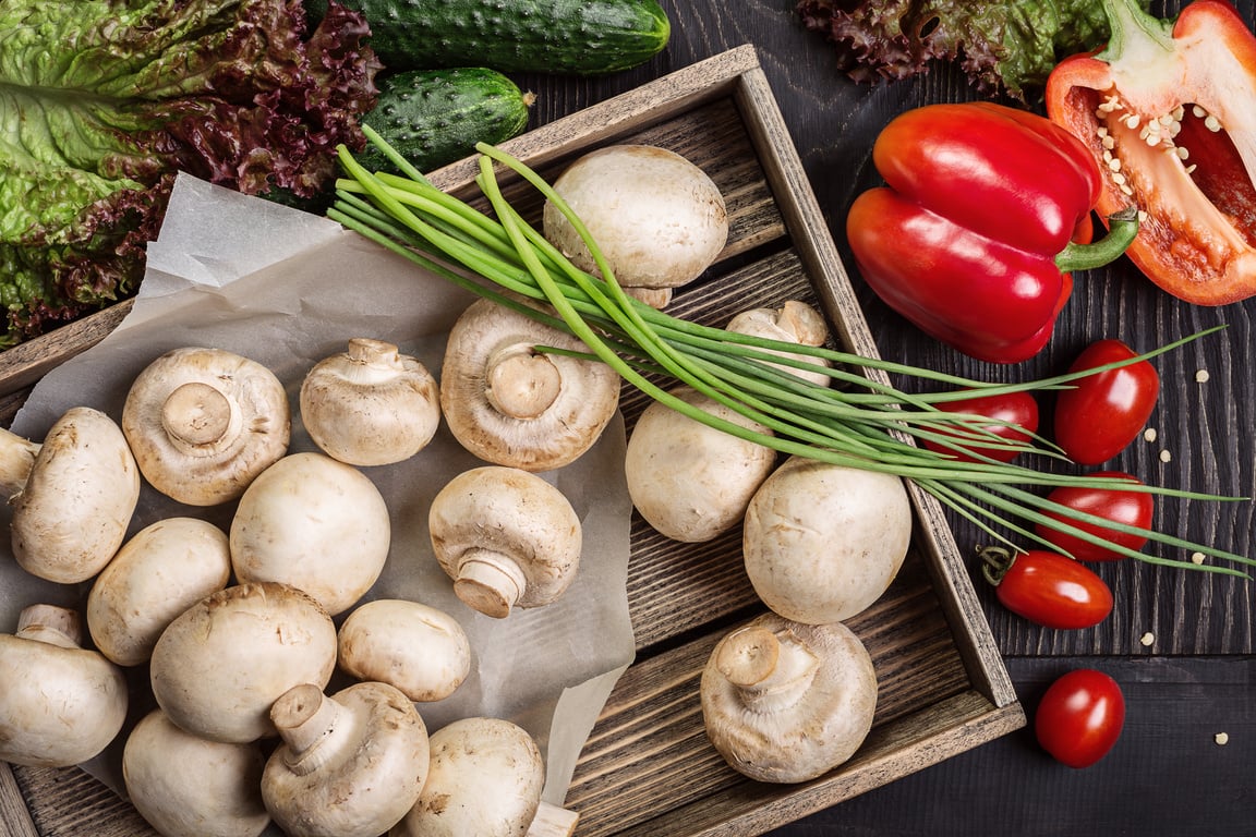 Mushrooms, mushrooms, vegetables.